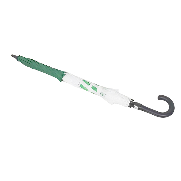 Green and white curved handle golf umbrella